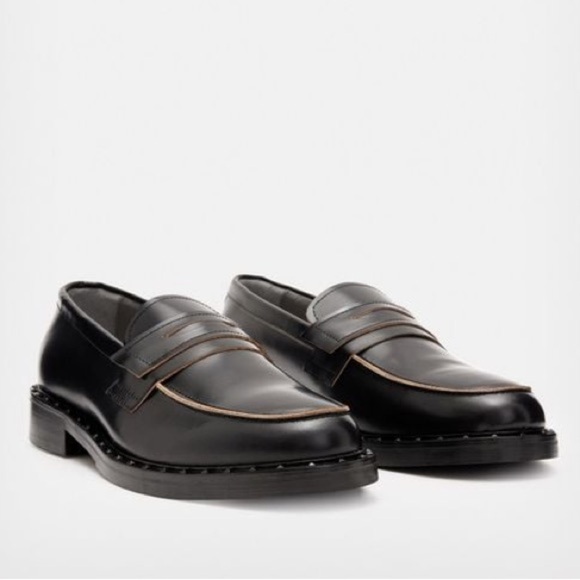 All Saints Dalias Leather Penny Loafers Studded Black Business Wedding Men Sz 13 - Picture 1 of 16